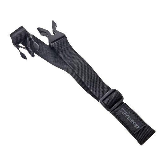 FlyBoys kneeboard leg strap FB3316, black nylon with quick-release buckle, adjustable square buckle, and FlyBoys logo