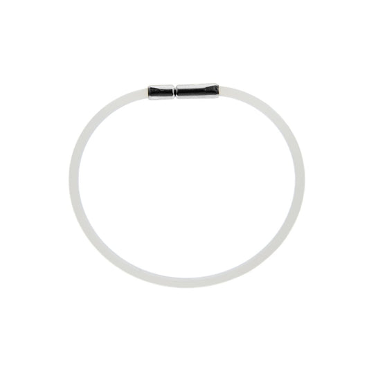 Flyboys XL Checklist Ring 2.25 inch diameter white rubber band with silver metal clasp against white background
