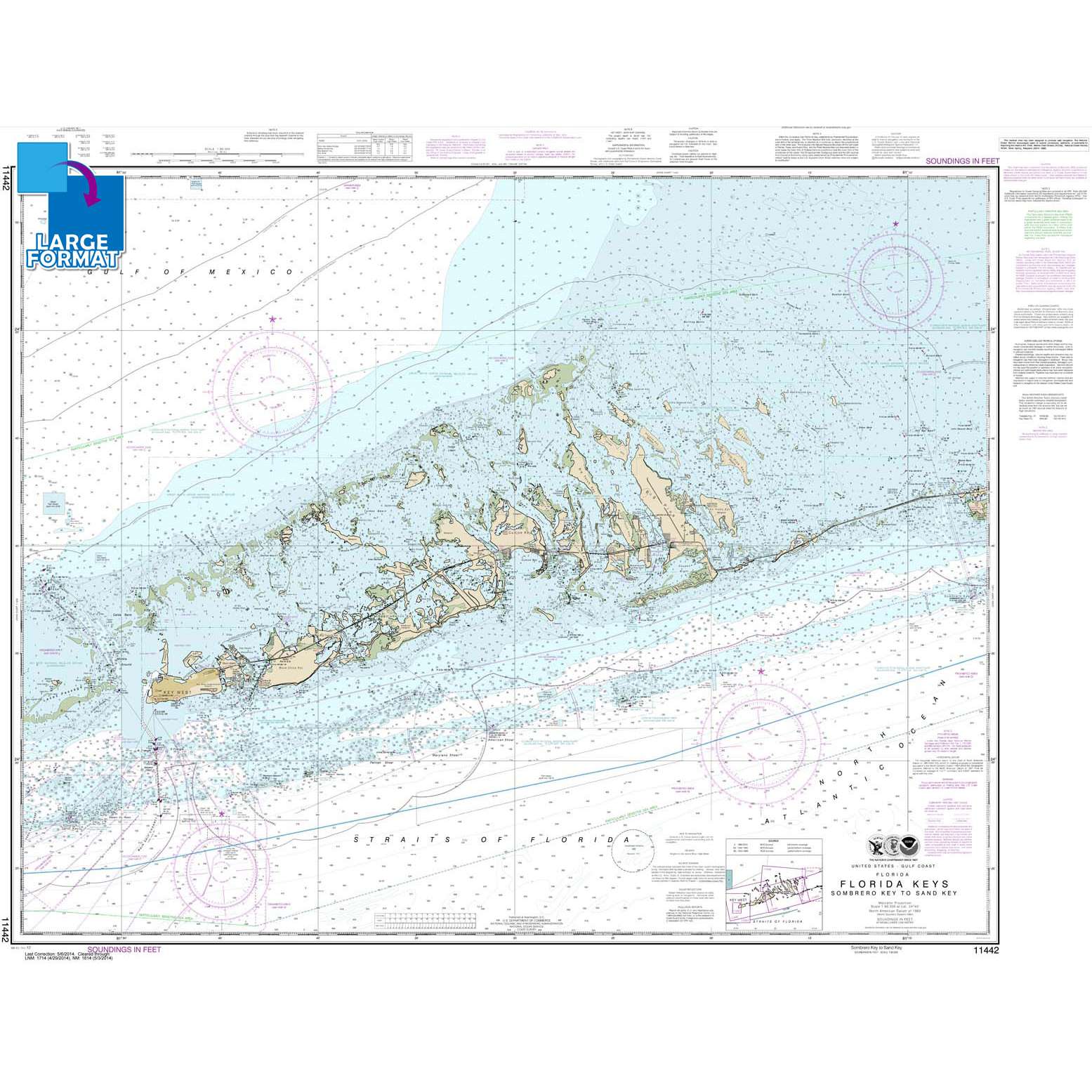 Florida Keys Sombrero Key to Sand Key: Large Format NOAA Chart 11442: