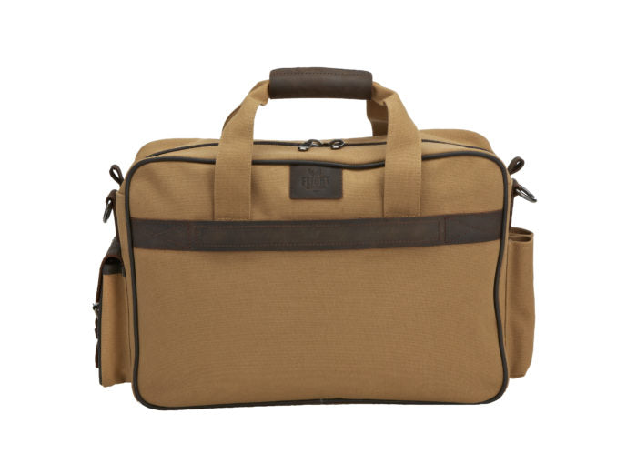 Rear view of the Flight Outfitters Bush Pilot Folio Bag, highlighting the luggage attachment strap.