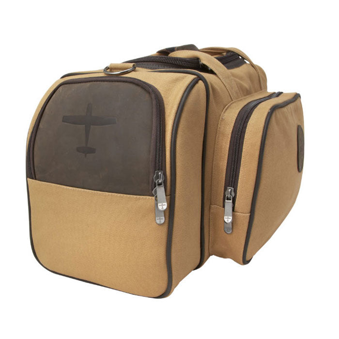 Side view of the Flight Outfitters Bush Pilot Duffel Bag, showcasing its spacious and sleek design.