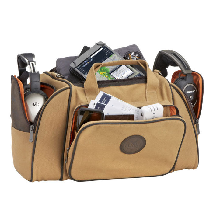 Flight Outfitters Bush Pilot Duffel Bag fully packed, demonstrating its capacity and practicality.