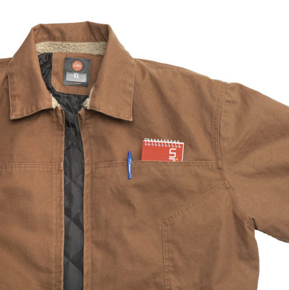 Close-up of front pocket on Brown Flight Outfitters Bush Pilot Jacket