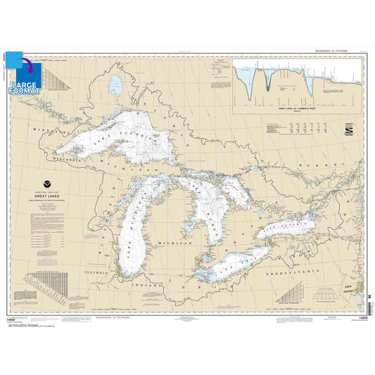 Great Lakes: Lake Champlain to Lake of the Woods: Large Format NOAA Chart 14500