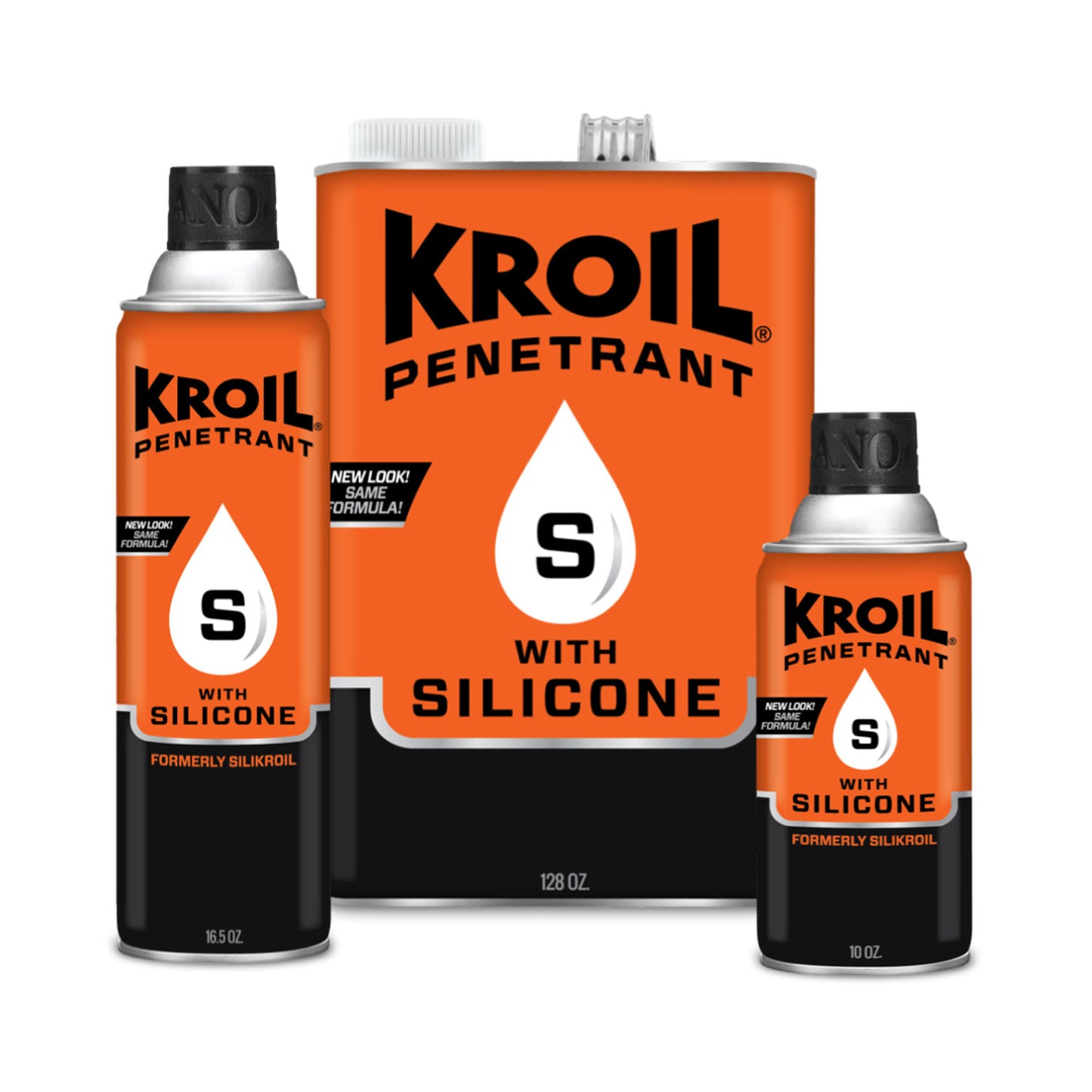Kroil Penetrant with Silicone (formerly SiliKroil) group photo - effective penetrating solvent with silicone additive for tough applications