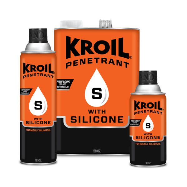 Kroil Penetrant with Silicone (formerly SiliKroil) group photo - effective penetrating solvent with silicone additive for tough applications