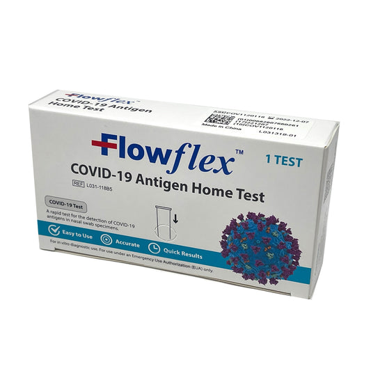 Flowflex At Home Rapid COVID-19 Antigen Test – Slightly Angled Front of Box
