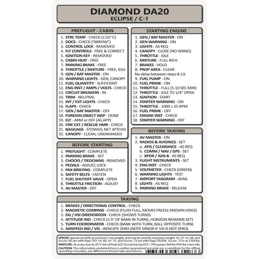 Pocket Checklist, Diamond DA20 Eclipse / C-1