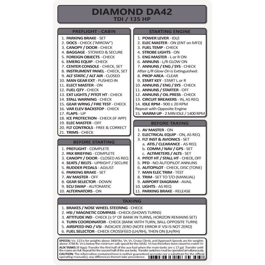 Pocket Checklist, Diamond Da42 Tdi