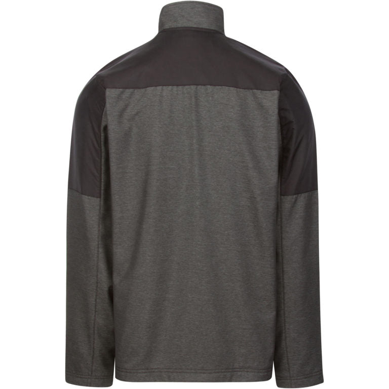 Back view of Flight Outfitters Men's Kodiak Jacket – black upper yoke with dark gray heather body and sleeves