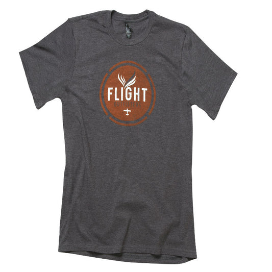 Front view of the Flight Outfitters Retro T-Shirt, highlighting the distressed logo and vintage-inspired design.