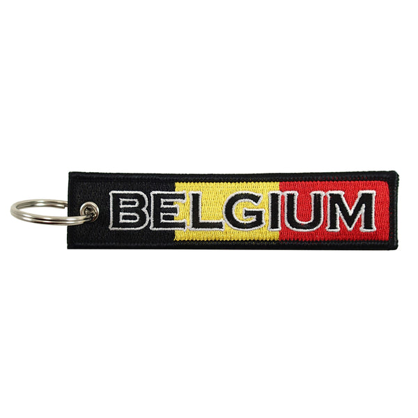 Belgium Flag Key Chain – 100% Embroidered, Merrow Border, 5x1.25 Inches, Steel Ring - View #7
