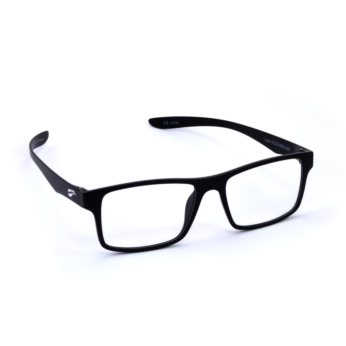 Flying Eyes Luzon matte black headset-friendly eyeglasses, three-quarter frame view