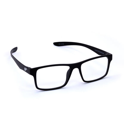 Flying Eyes Luzon matte black headset-friendly eyeglasses, three-quarter frame view