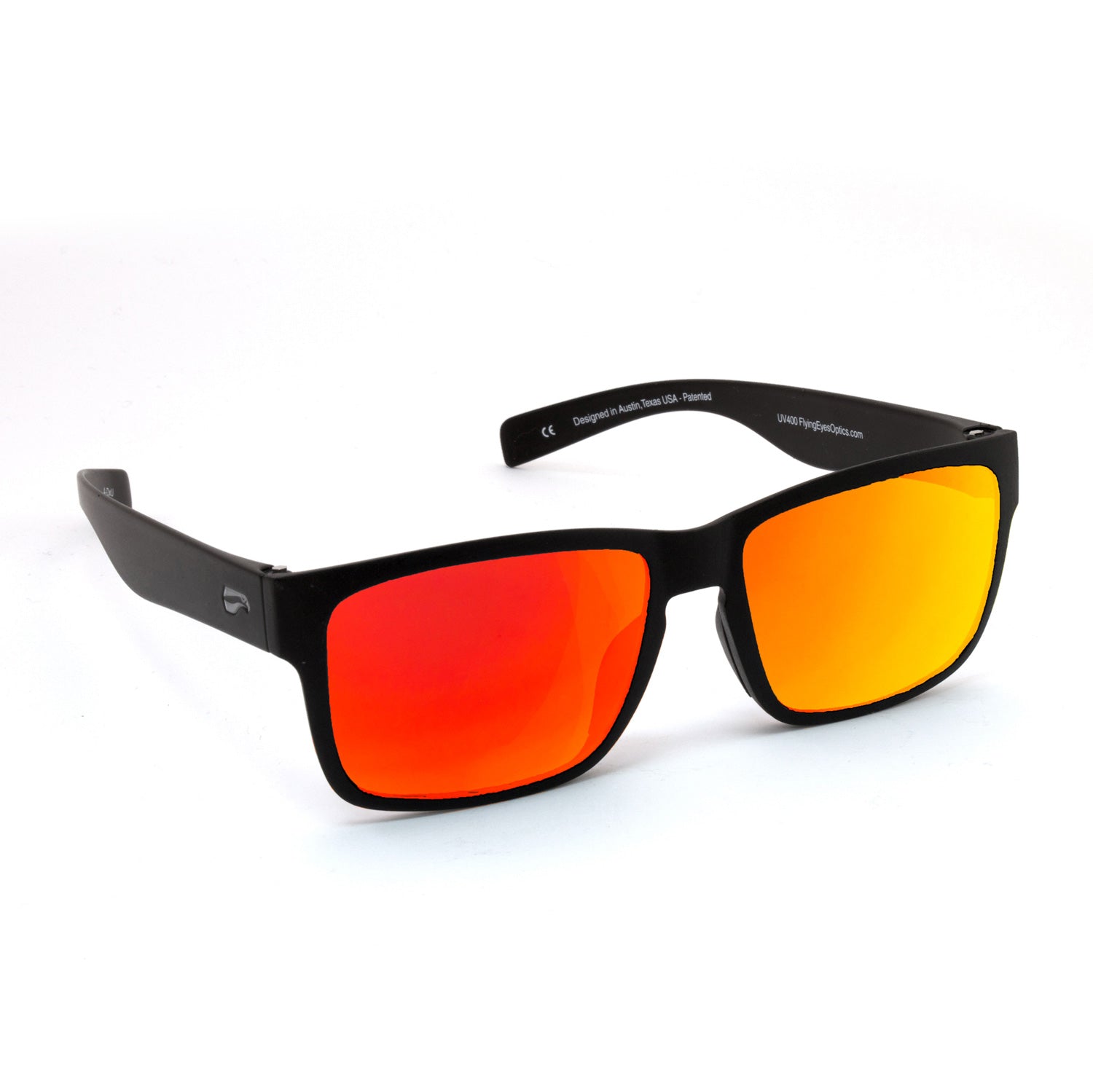 Flying Eyes® Osprey (Kingfisher Narrow) aviation sunglasses with red mirrored lenses and matte black rectangular frame