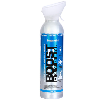 Boost Portable Recreational Oxygen – Peppermint 10 Liter Can Blue and Silver Manufacturer Photo