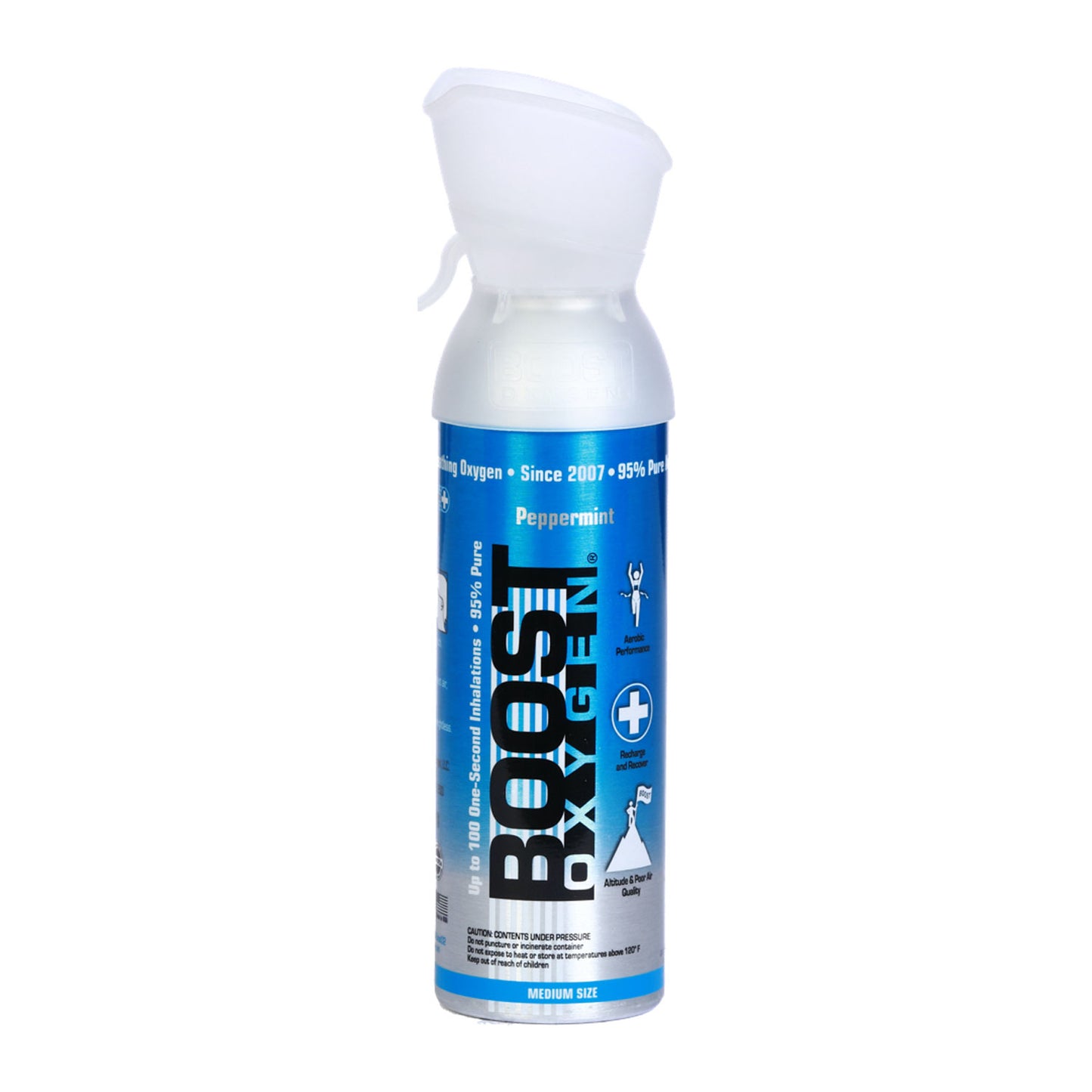 Boost Portable Recreational Oxygen – Peppermint 5 Liter Can Blue and Silver Manufacturer Photo