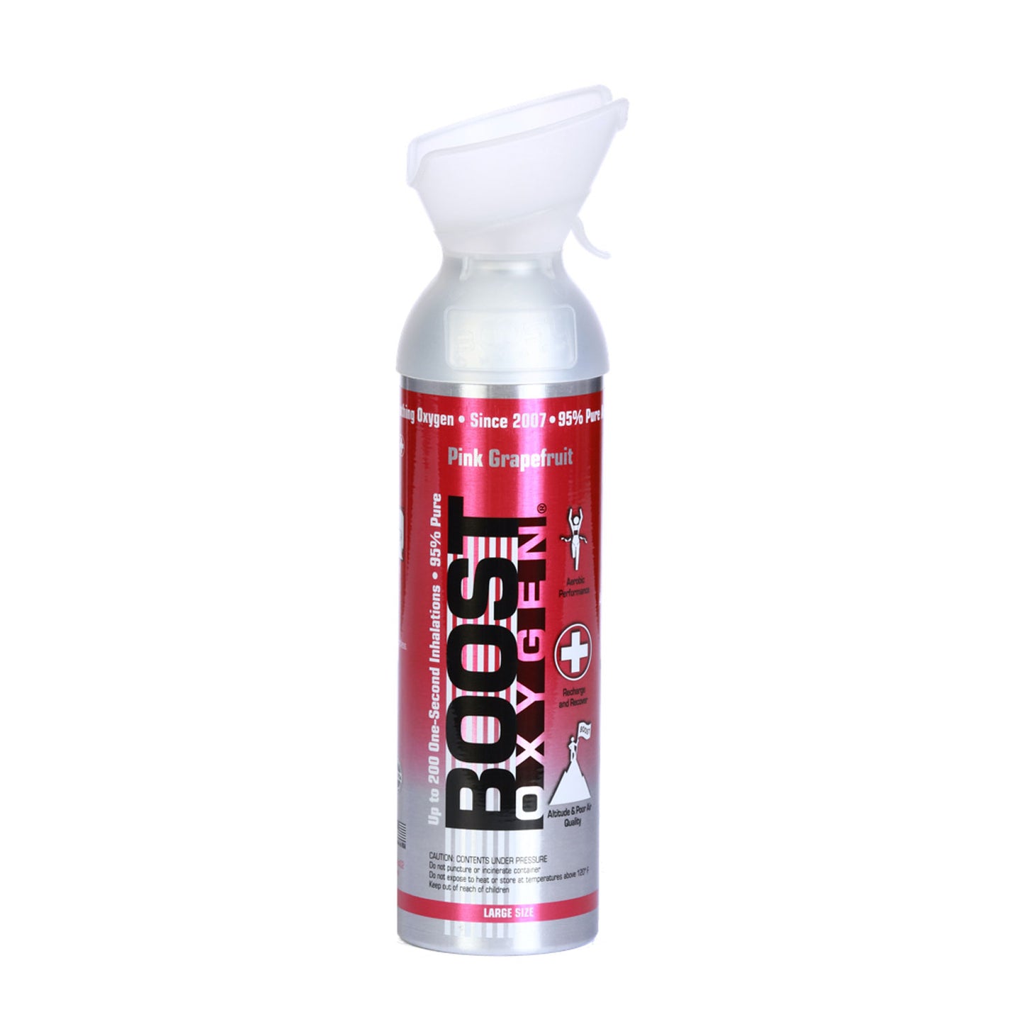Boost Portable Recreational Oxygen – Pink Grapefruit 10 Liter Can Pink and Silver Manufacturer Photo