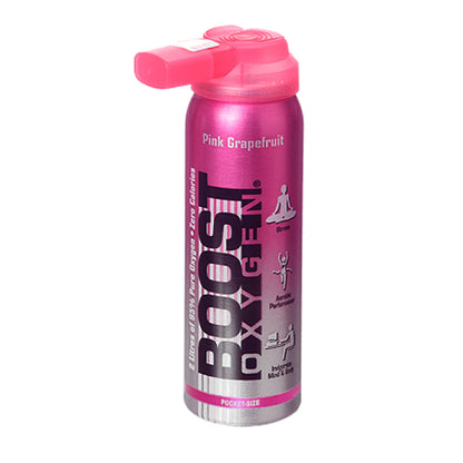 Boost Portable Recreational Oxygen – Pink Grapefruit 3 Liter Can Pink and Silver Manufacturer Photo