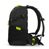 Torvol Quad PITSTOP Backpack – Side View Showing Hip and Sternum Straps, Back Padding, Mesh Pockets, and Quick-Release Side Straps