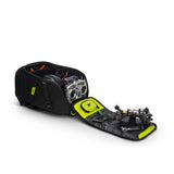 Torvol Quad PITSTOP Backpack – Open View with Model Drone Parts Inside and on Side Panel