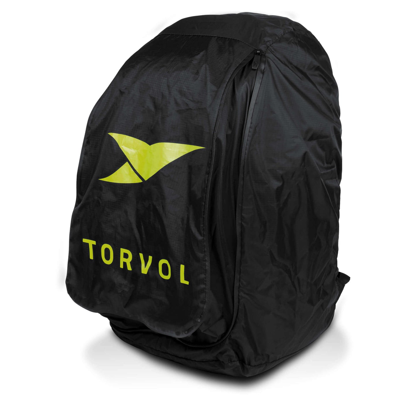 Torvol Quad PITSTOP Backpack – Angled View with Waterproof Cover on Bag