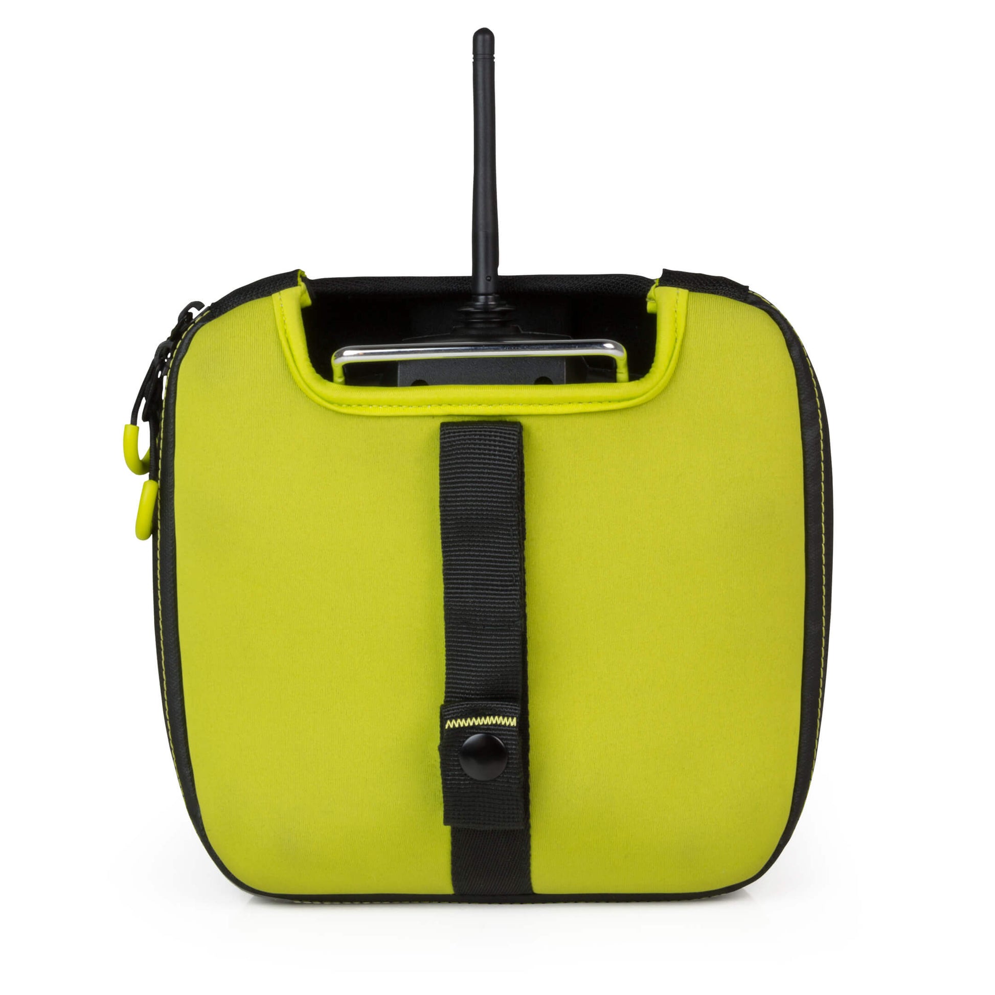 Torvol Quad Transmitter Case – Back View with Strap and Neon Green Accents