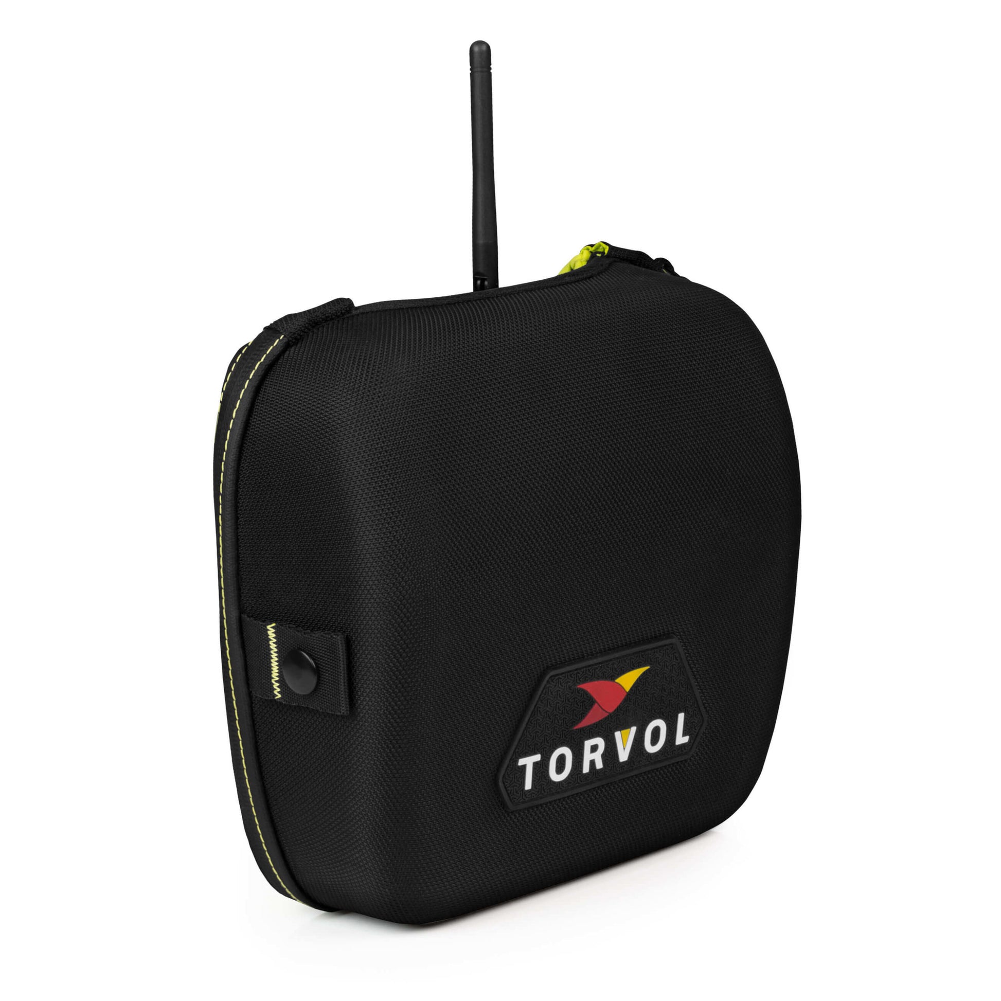 Torvol Quad Transmitter Case – Angled Right, Front View of Black Bag with Torvol Logo