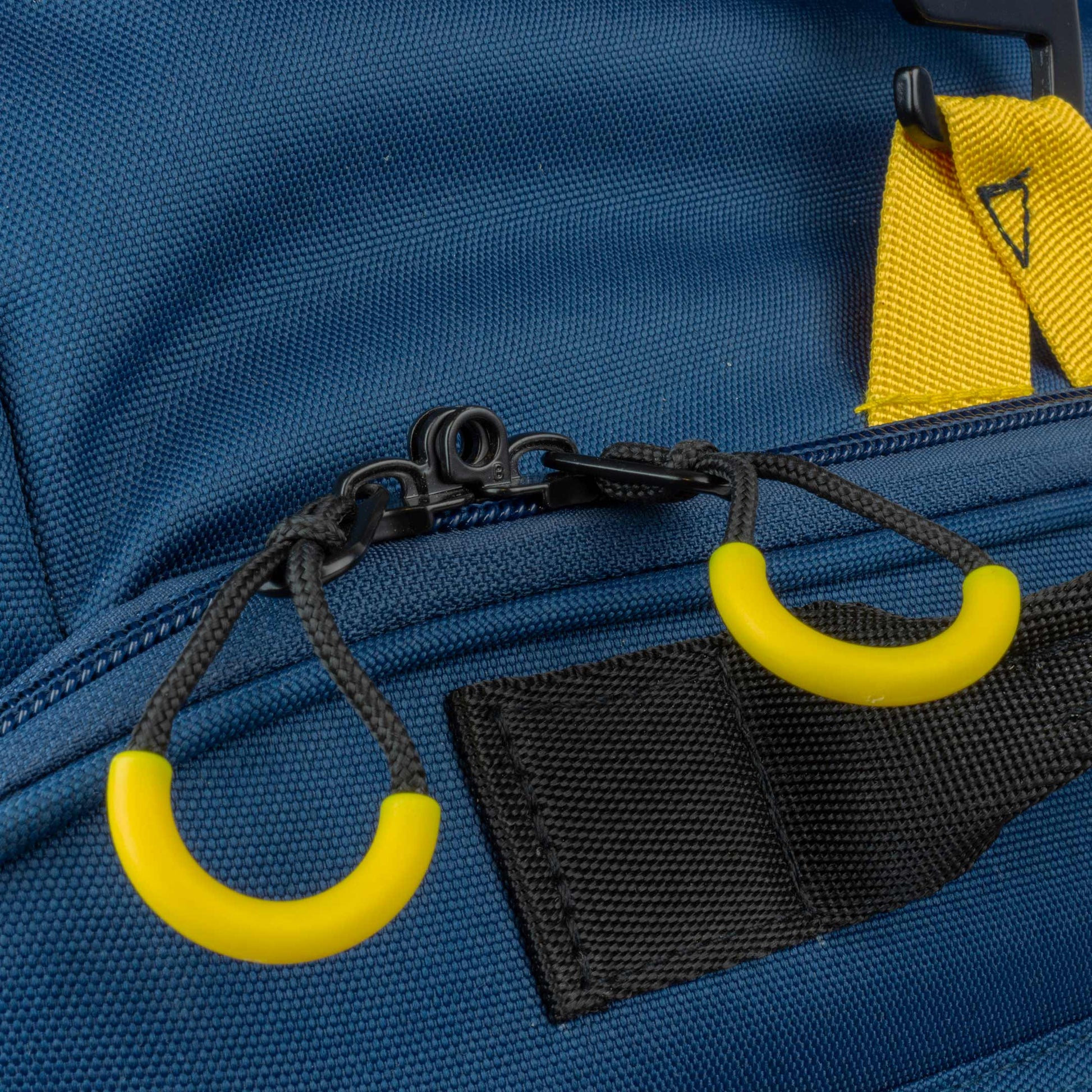 Lockable Zipper with Yellow Pull Handles on Torvol Drone Adventure Backpack