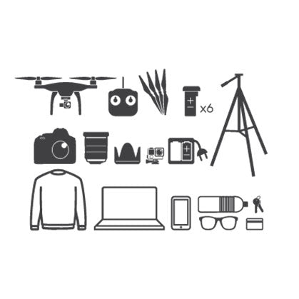 Digital Layout Showing Possible Items Stored in Torvol Drone Adventure Backpack