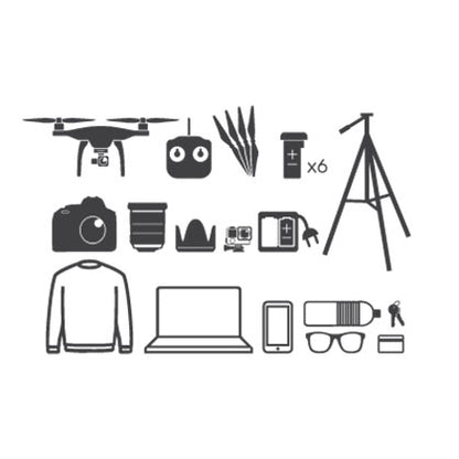 Digital Layout Showing Possible Items Stored in Torvol Drone Adventure Backpack