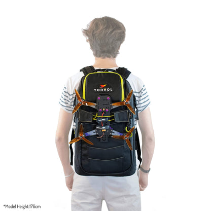 Torvol Quad Strap – Attached to Backpack Holding Model Drone, Staged View