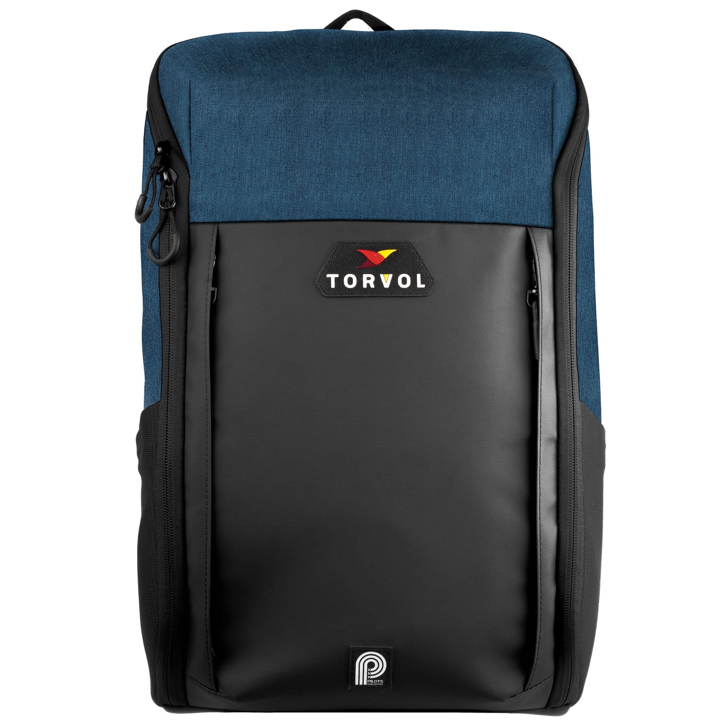Torvol Urban Drone Backpack – Front View with Embroidered Logo Patch and Zipper, Navy