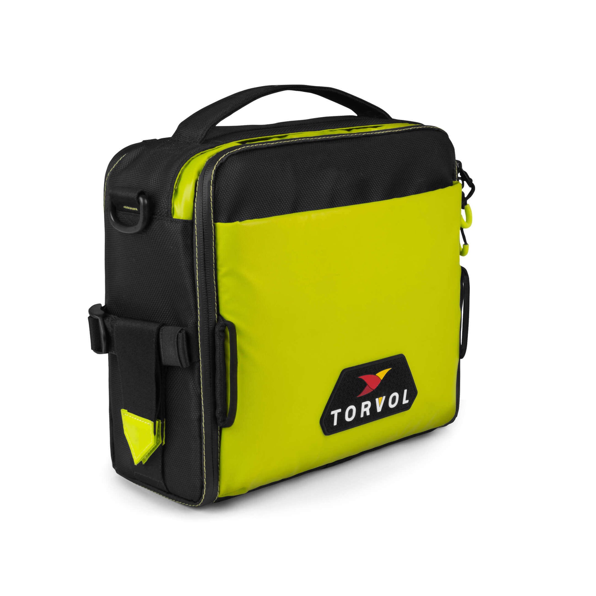 Torvol Freestyle Drone Bag – Angled Right Front View with Buckles in Neon Green and Black