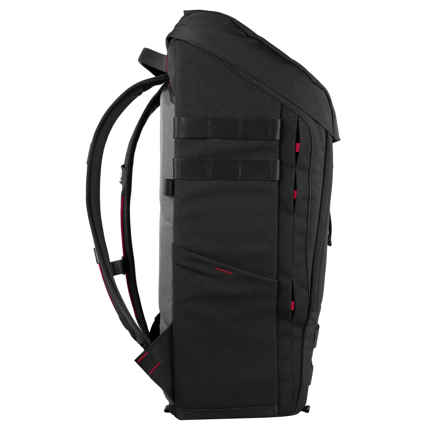 Torvol Urban Drone Carrier Backpack – Left Side View with Attachment Loops and Handle, Black