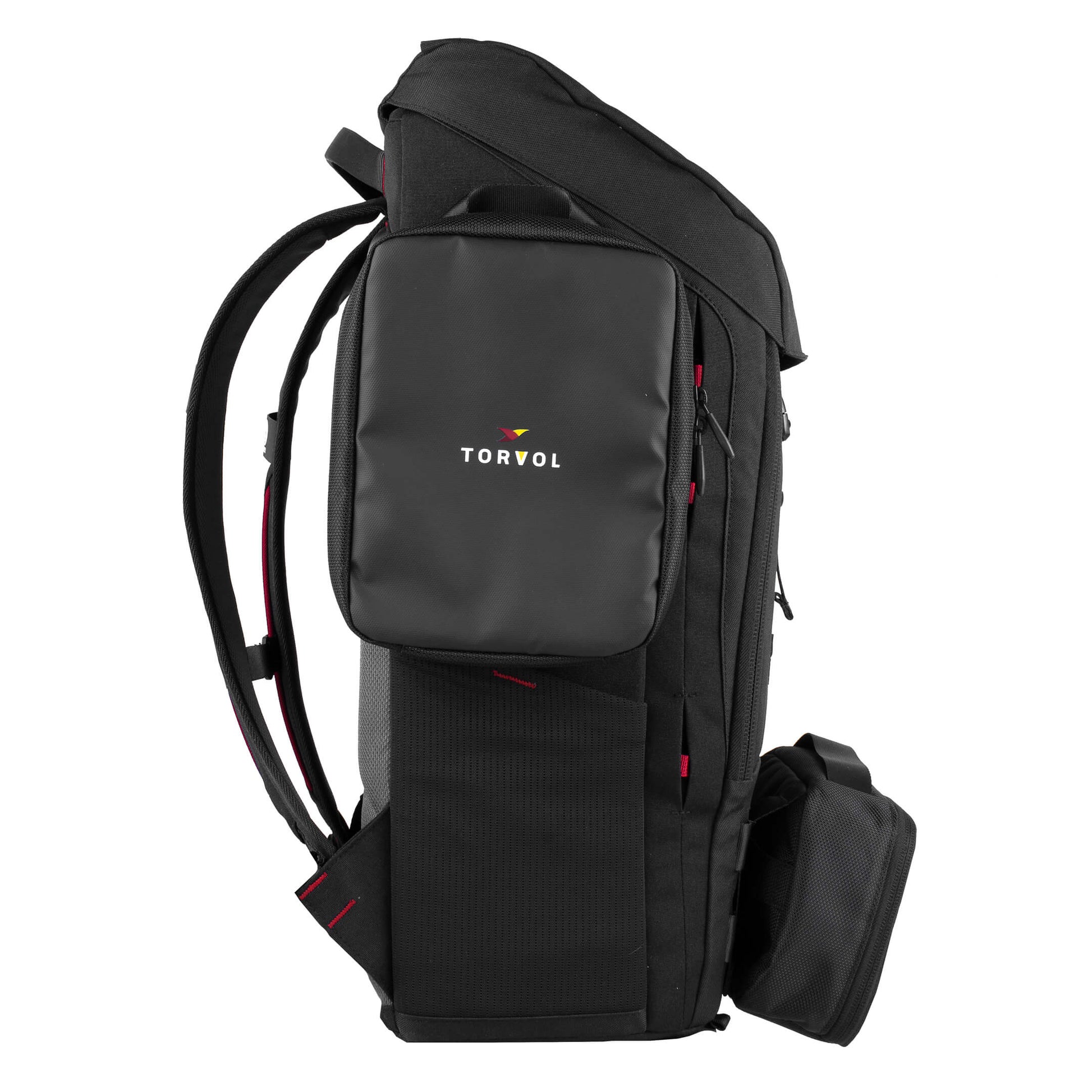 Torvol Urban Drone Carrier Backpack – Left Side View with Separate Bag Attachments, Black