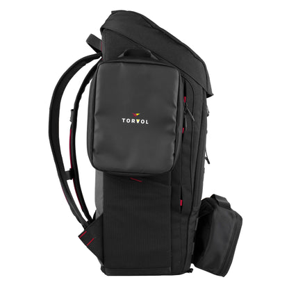 Torvol Urban Drone Carrier Backpack – Left Side View with Separate Bag Attachments, Black
