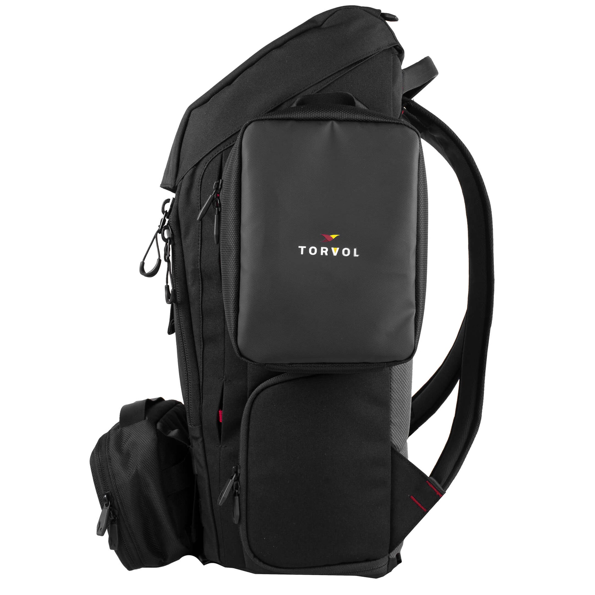Torvol Urban Drone Carrier Backpack – Right Side View with Separate Bag Attachments and Corner Pocket, Black