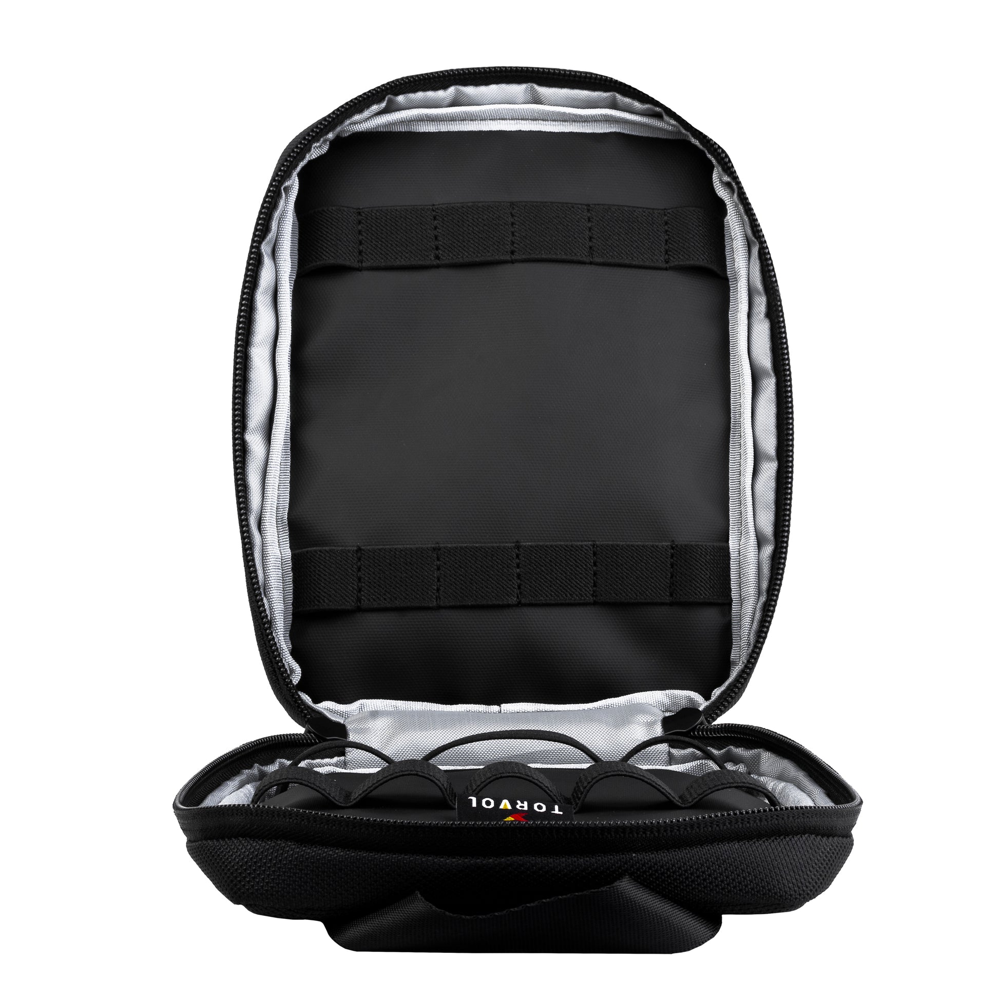 Torvol Freestyle Tool Case – Top View Open Showing Elastic Compartments and Handle