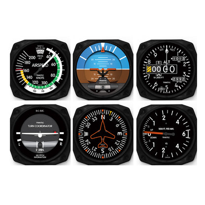 Trintec 9085 six-piece aviation instrument coaster set with flight instrument designs