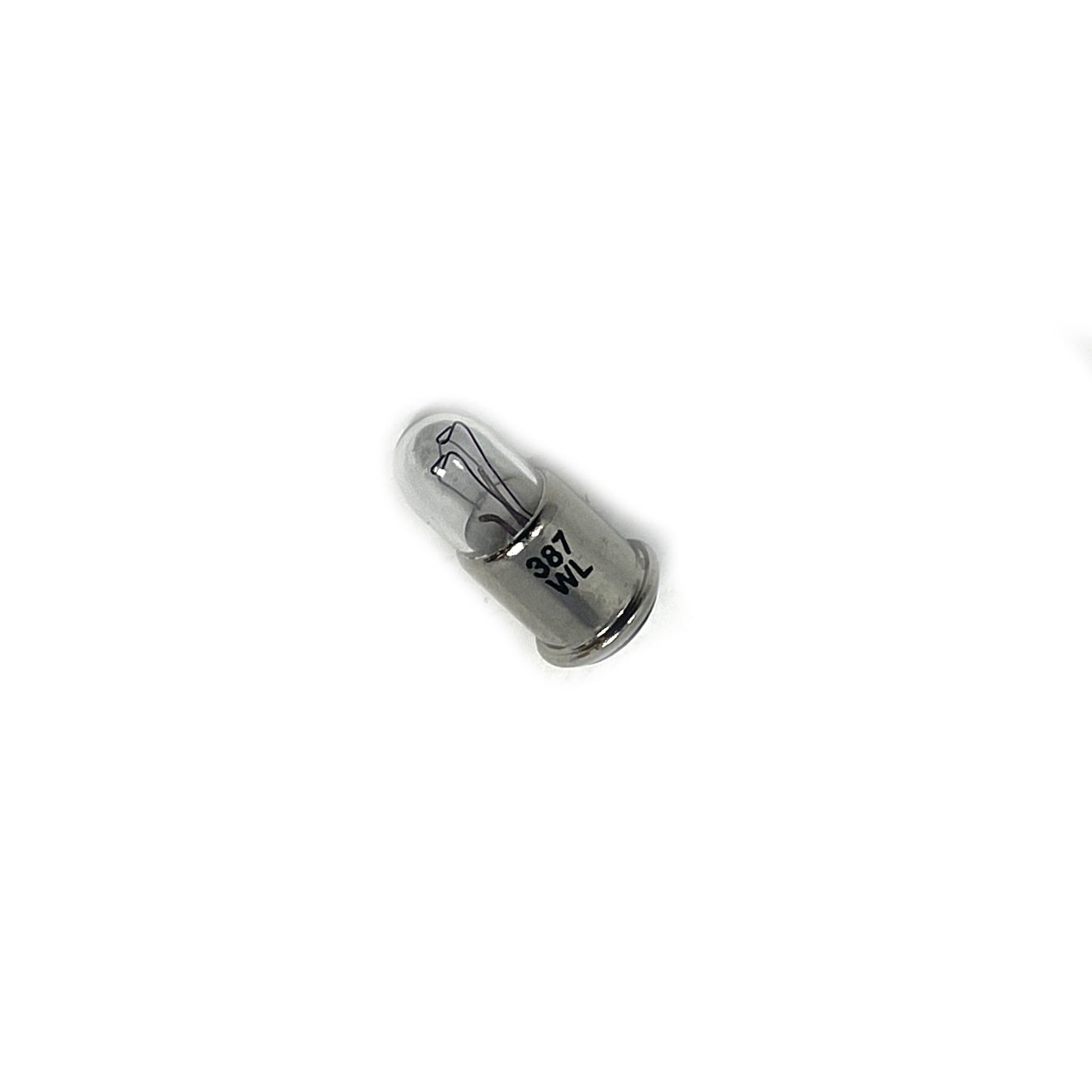 Wamco 387 subminiature aircraft lamp with T1-3/4 envelope, MF base, and C-2F filament