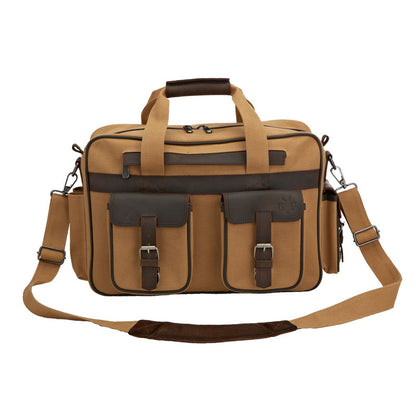 Front view of the Flight Outfitters Bush Pilot Folio Bag, showcasing its canvas and leather-accented design.