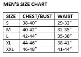 Flight Outfitters Men's Kodiak Jacket size chart – S to XXL chest and waist measurements